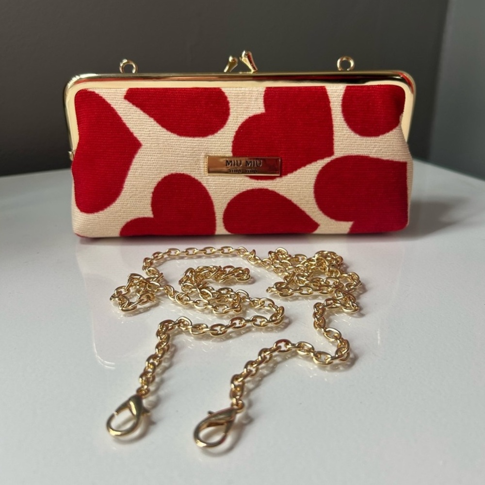 Miu Miu Red Heart Clutch Pochette w/ Gold Chain - Brand New in Box